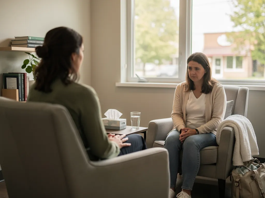Postpartum emotional support in Ontario therapy session