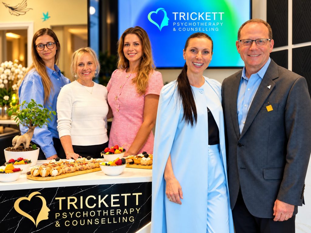 Trickett Psychotherapy team with Guelph MPP Mike Schreiner advocating for OHIP covered psychotherapy